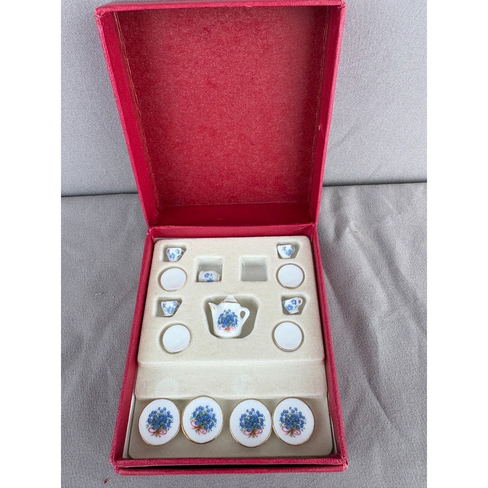 Vintage Reutter Porcelain Miniature Tea Set Forget Me Not 11 pc Germany